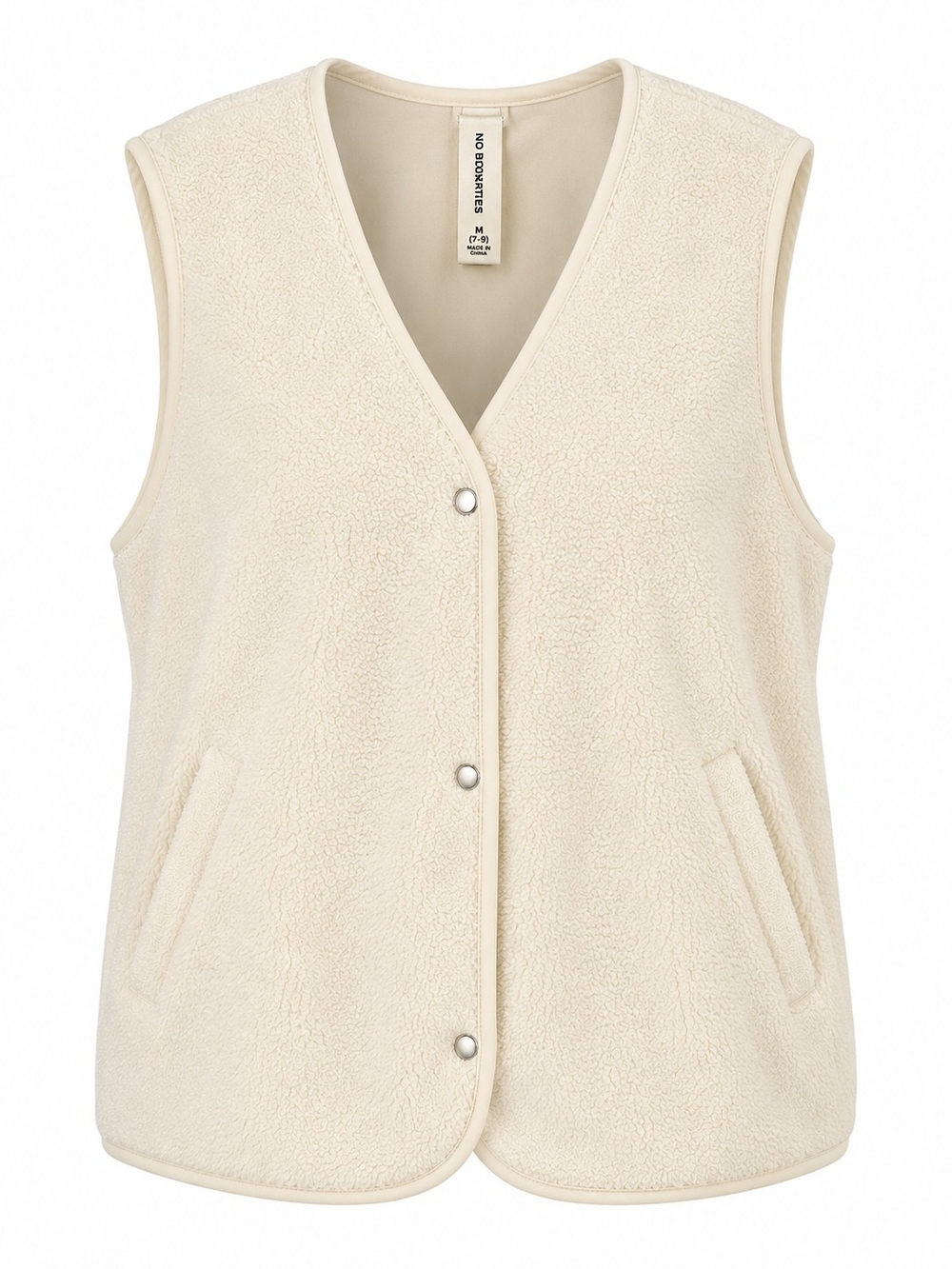 H&M Cream Teddy Fleece Snap Front Vest Soft Sherpa Sleeveless Jacket Size S